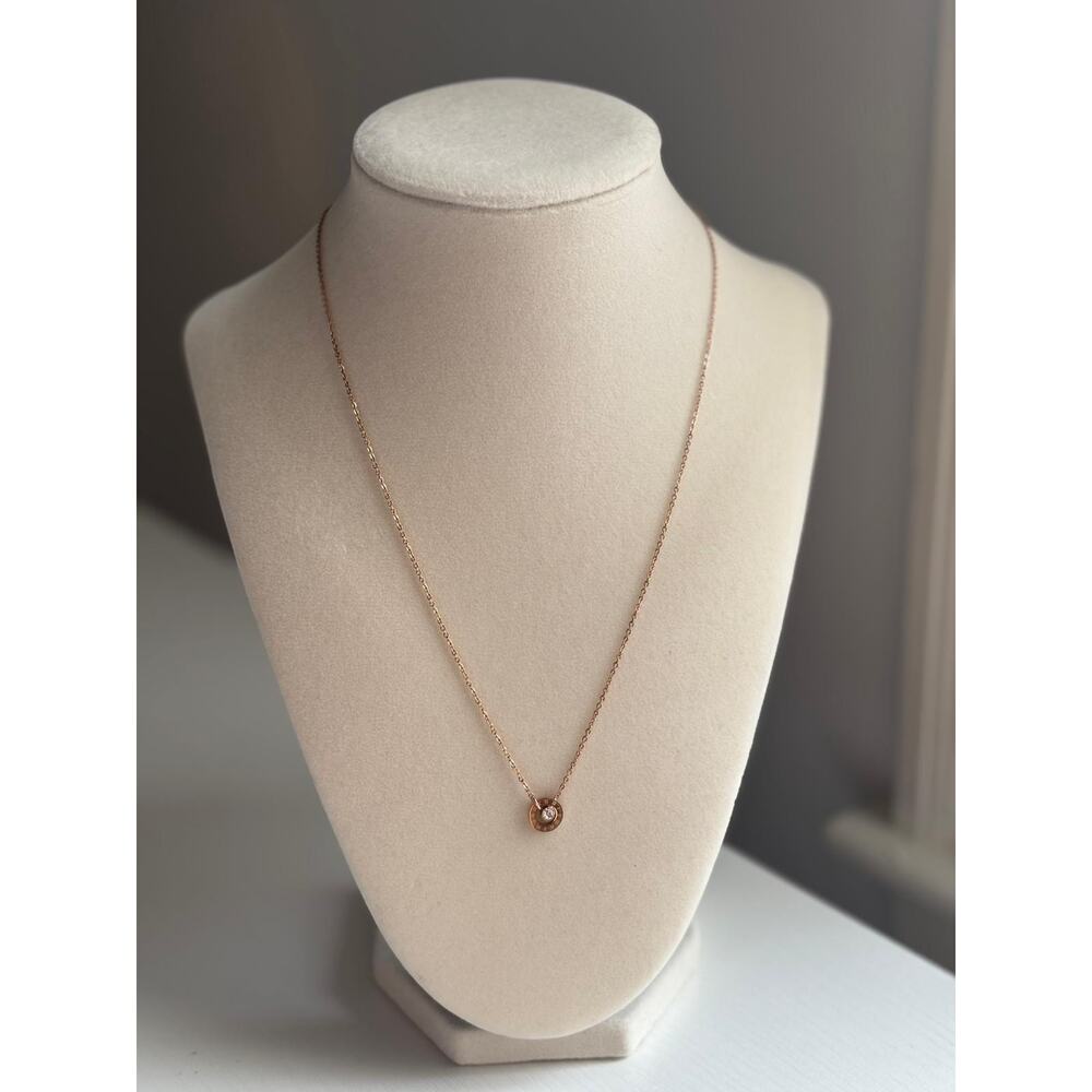 Rose Gold Circle Pendant Necklace Crystal Dainty Minimalist Jewelry